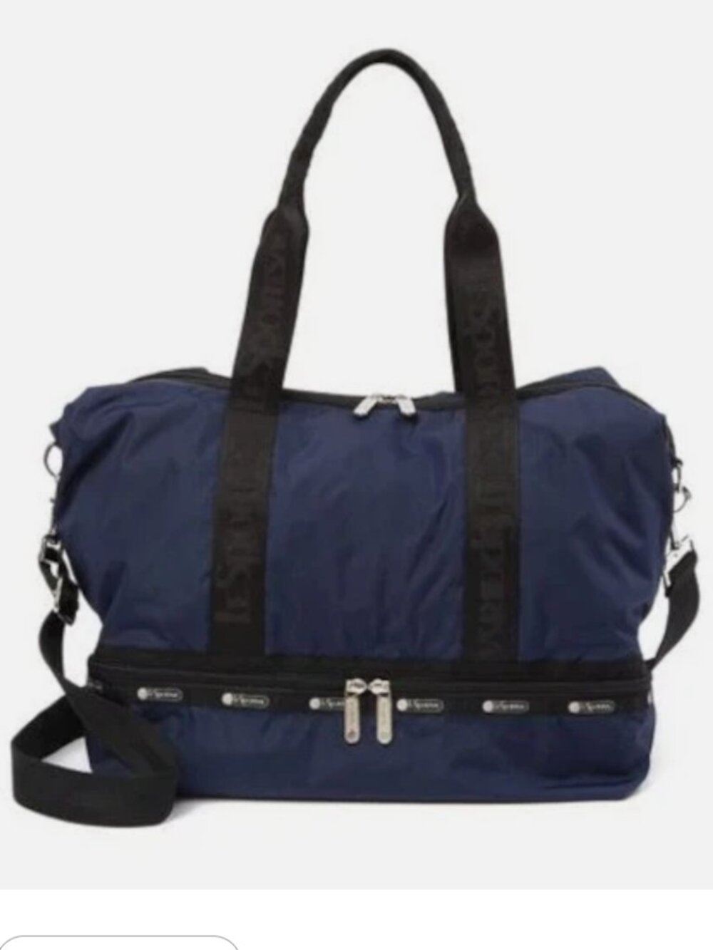 NWT LeSportsac Dakota Medium Deluxe Overnight Bag Deep Blue Black Trim